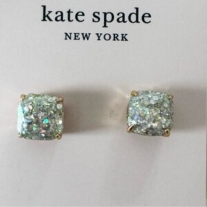 Kate Spade Silver Square Glitter Stud Earrings New